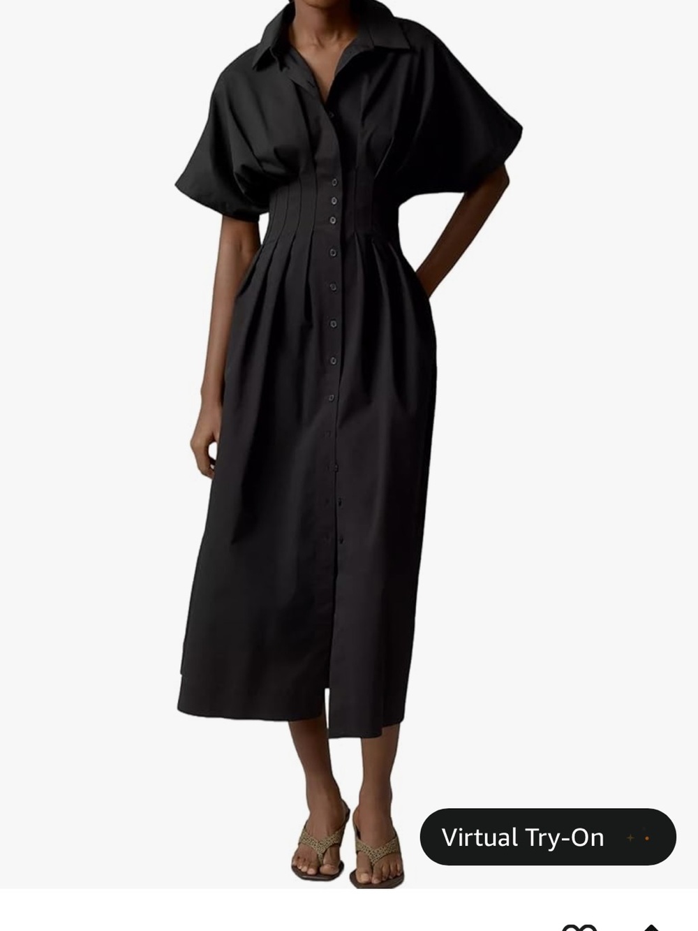 Amazon Black Button-Front Midi Shirt Dress